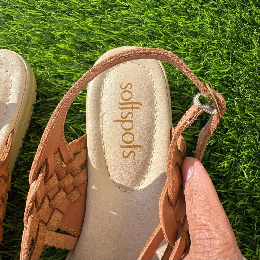 Softspots Tela Huarache Sandals Women Size 11 Brown Leather Comfort Shoes